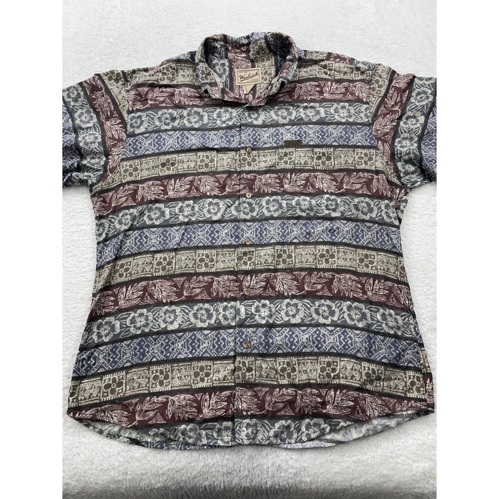 Vintage Woolrich Button Up Down Shirt Mens‎ Large Blue Aztec Short Sleeve Peru